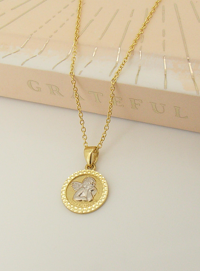 Cherub Guardian Angel Charm Necklace in Solid 9ct Gold